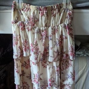 Strapless cream floral mini dress